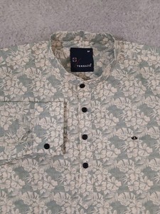 Terazzo Short Kurta Medium Mens Floral Green Hibiscus Shirt Cotton Blend