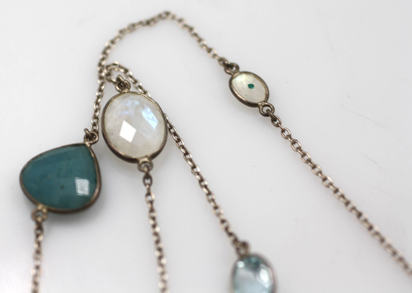 Sterling Silver Multi stone Larimar moonstone end… - image 4