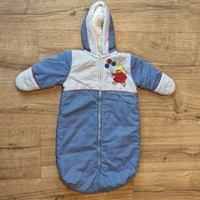 Vintage Paddington Bear Quiltex Blue White Hooded Baby Bunting Applique Bear