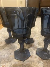 Set of 7 Fostoria Virginia Stemmed Footed Wine Glasses Dark Blue Charcoal Goblet