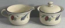 Lenox Poppies on Blue Creamer and Sugar Bowl Set Chinastone Made in USA
