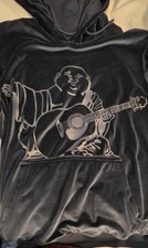 True Religion Men's Velour Classic Buddha Hoodie Sweatshirt Navy XL, EUC READ