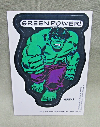 1975 INCREDIBLE HULK 2 STICKER Vintage Topps Marvel Comic Book Super Heroes card