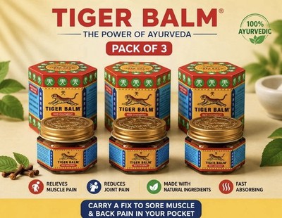 Tiger Balm (Red) Super Strength Pain Relief Ointment 19.4g  (pack of 3 Jars )