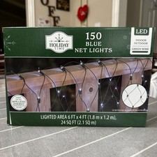 Holiday Time 150 Blue LED Net Christmas Lights with Green Wire, 24 Sq. Ft NIB