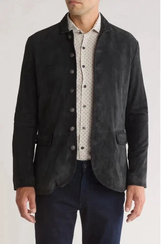 John Varvatos EUROPEAN Size 44 Dark Gray Suede Sportcoat Jacket 100%