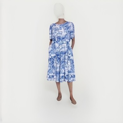 Blue toile dress animal print | eBay