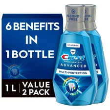 2 PACK Crest Pro Health Advanced Mouthwash, Alcohol Free, Fresh Mint, 33.8 Fl OZ