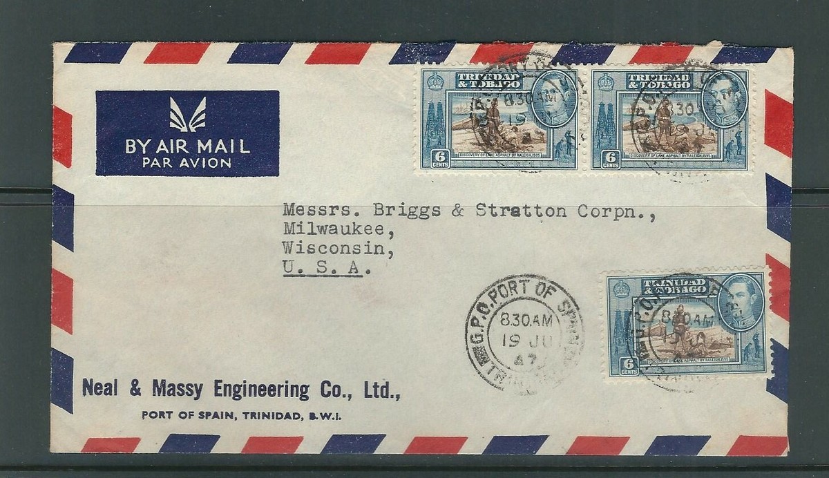 TRINIDAD and TOBAGO 1947 AIRMAIL cover with 3 KGVI 6d stamps | eBay