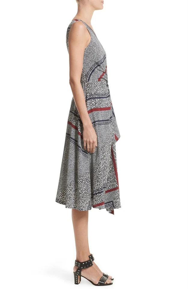 Vestido para mujer Derek Lam 10 estampado cruzado plisado de seda, talla 8 - negro 152342 Foto 2 de 4