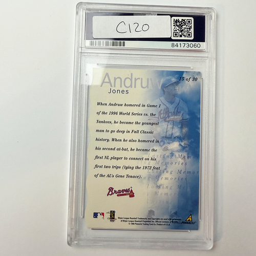 Andruw Jones Signed 1998 Pinnacle Lasting Memories #15 PSA Auto Authentic - Picture 2 of 2
