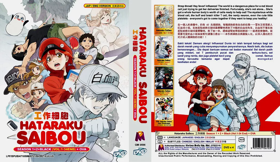 Hataraku Saibou（Cells at Work!）Sea 1+2 + Black (Vol.1-34) +OVA -*English  Dubbed*