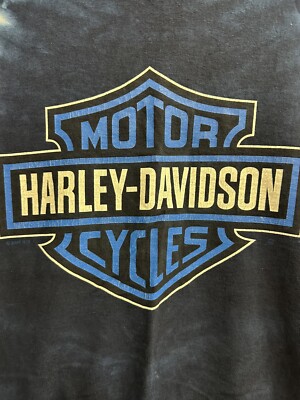Vtg Y2K Harley Davidson Long Sleeve Tshirt XL Tie Dye Blue