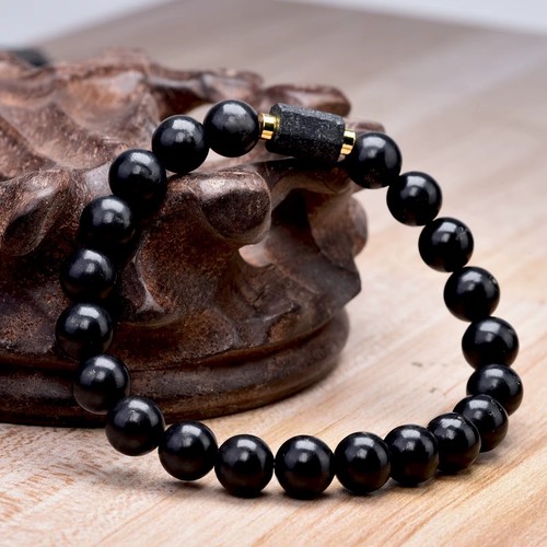 Natural Stone Black Tourmaline Bracelet Crystal CopperBeaded Pulsera Turmalina - Picture 4 of 8