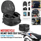 Black Motorcycle Seat Tail Bag Travel Rear Luggage Carry Bag + Waterproof Cover