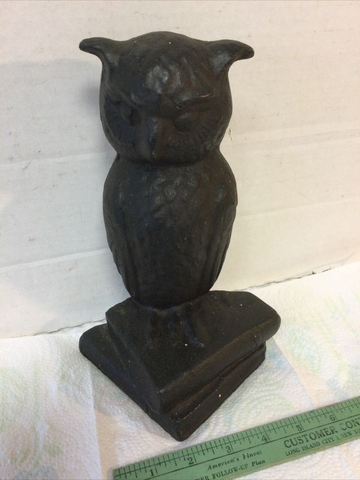 Genuine Antique Cast Iron Doorstop Owl on Books made by Eastern Specialty Mfg Co