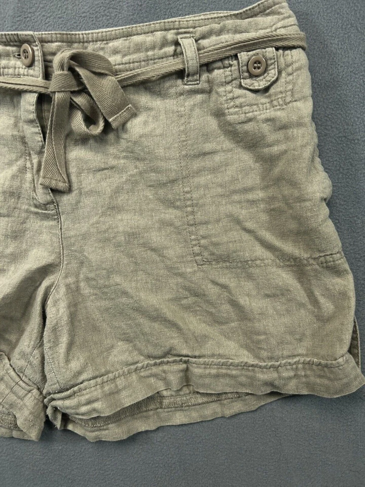 Pantalones Cortos AB Studio Para Mujer 12 Lino Tostado Beige Chino Mezcla con Cinturón Tiro Medio Damas Foto 3 de 4