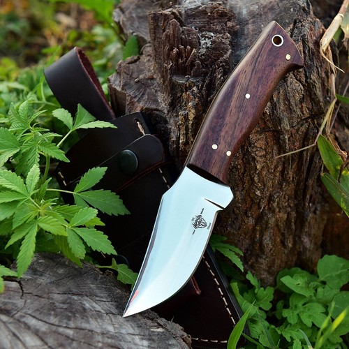 CUSTOM HANDMADE D2 STEEL HUNTING AND SKINNING KNIFE WITH EXOTIC WOOD HANDLE EDC