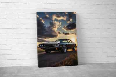 Road Black Car Enthusiast Classic Cloudy Sky Wall Art Canvas Unframed Print Art