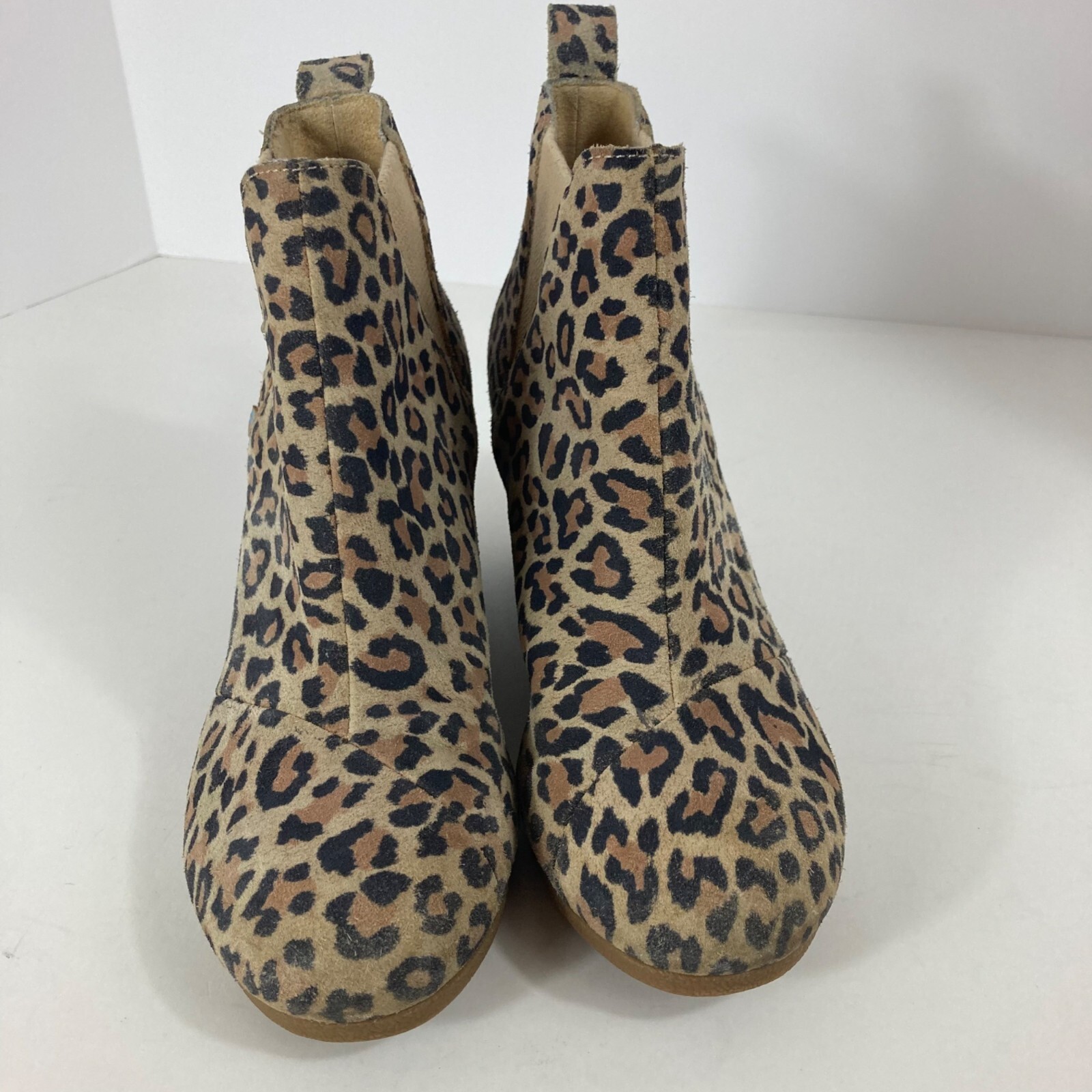 Womens Toms Kelsey Suede Leopard Wedge Bootie Tan Brown