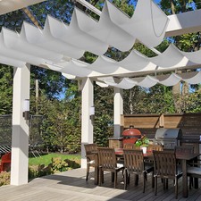 Waterproof Retractable Pergola Replacement Shade Cover Wave Sail Awning-Grey