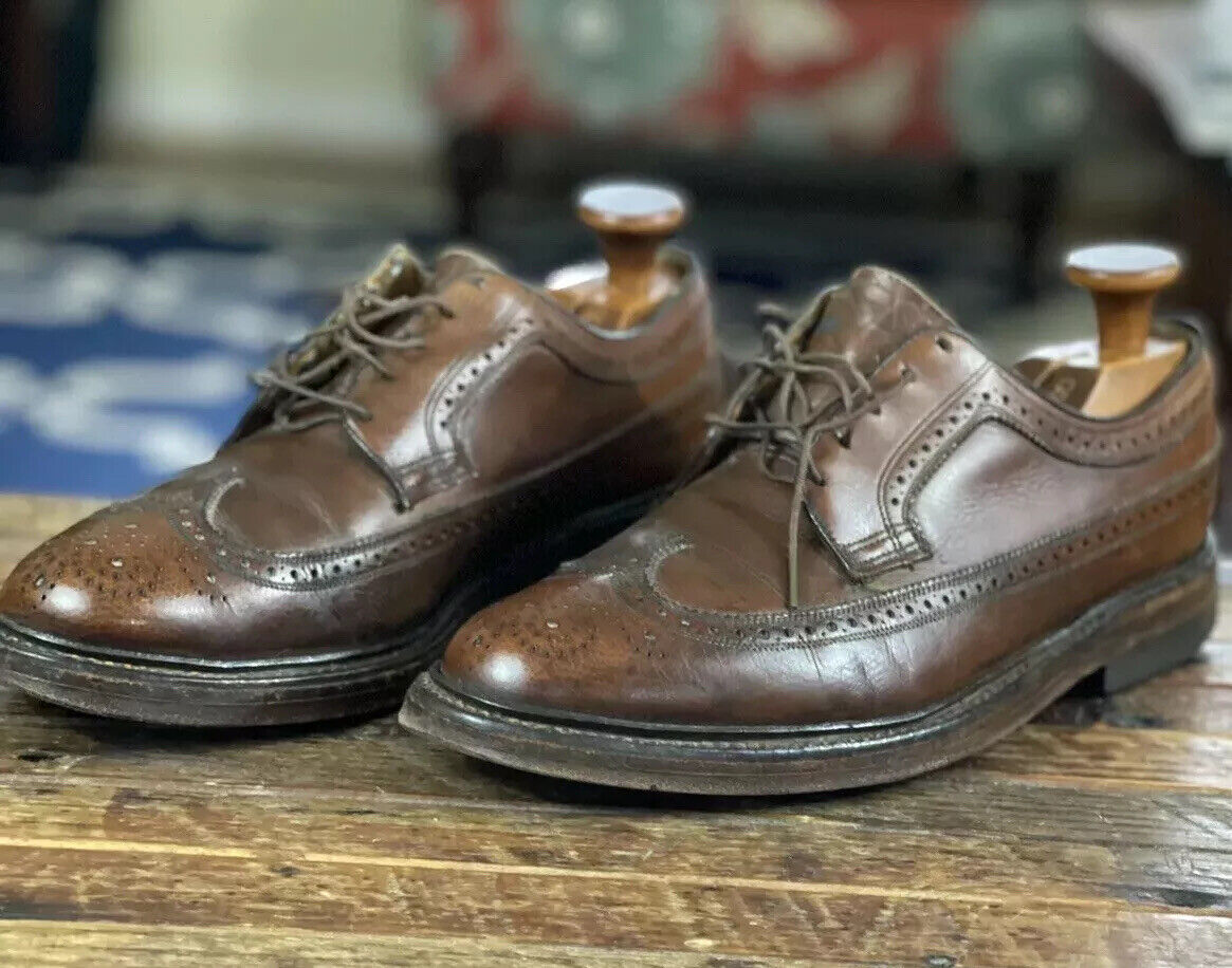 Vtg Florsheim Kenmoor Imperial Shoes Men 7.5 E Brown Long Vtg Florsheim Kenmoor Imperial Shoes Men 7.5 E Brown Long