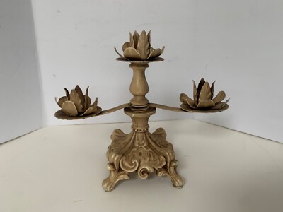 Vintage Wolin West Haven Connecticut Metal Candle Stick Holder Lotus Flwr Cups