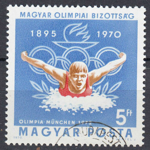 Timbre hongrois oblitéré Olympia 1895 sport natation millésime 1970/586 - Photo 1 sur 1
