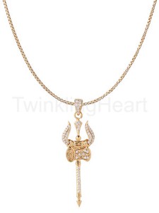 Authentic 1ct Round Cut Moissanite Shiva Trishul Pendant 14k Yellow Gold Plated