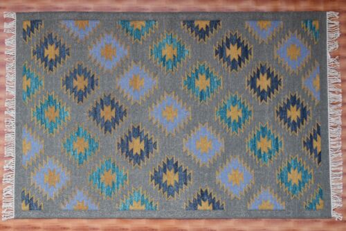Grey Color Hand Woven Dhurrie Afghan Kilim Turkish Decorative Wool Rugs 4x6 - Picture 2 of 6