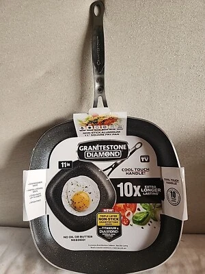 GRANITESTONE Heavy Duty Ultimate Nonstick Square 11" Frying Pan Cookware Scratch Resistant