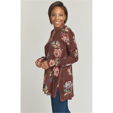 Show Me Your Mumu Chocolate and Roses Knit Bonfire Tunic Sweater Maroon Size S