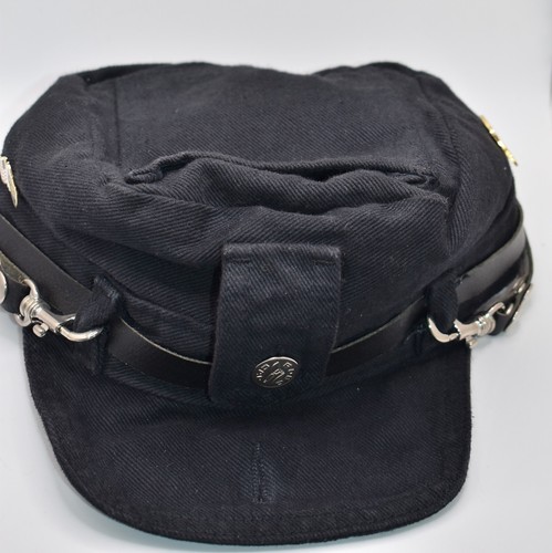 Vtg. Robo Cap Denim Biker Hat Black Adjustable Size S Belt Detail Les Industries - Picture 4 of 11