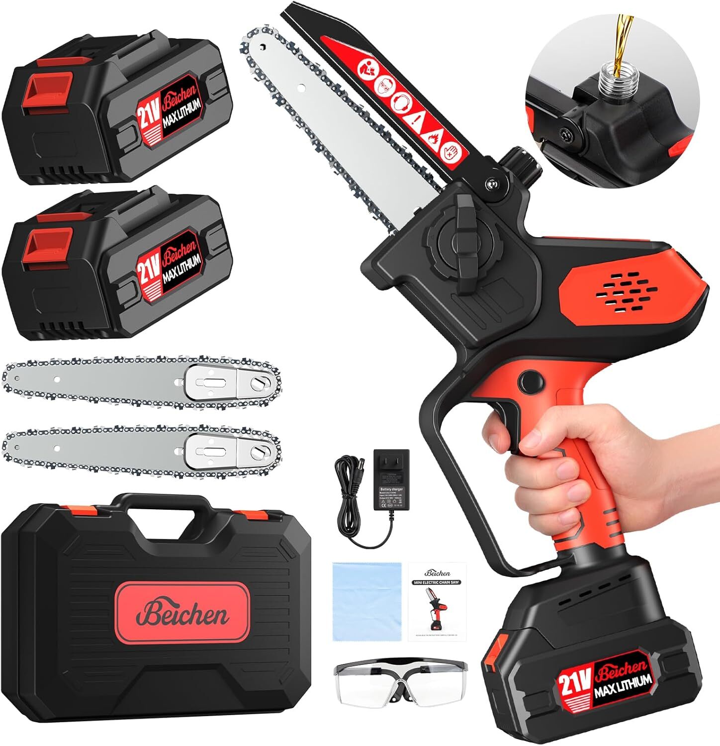 6-Inch Cordless Mini Chainsaw with 2 Batteries & 2 Chains - Handheld & Portable