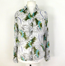 Indian Isopo Floral Shirt White Size Large Botanical Flower Pattern Cotton Boho