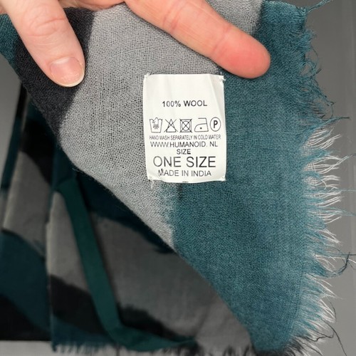 Humanoid 100% Wool Womens Scarf Blue Gray Stripe Print Lightweight Wrap Dutch - Picture 6 of 8
