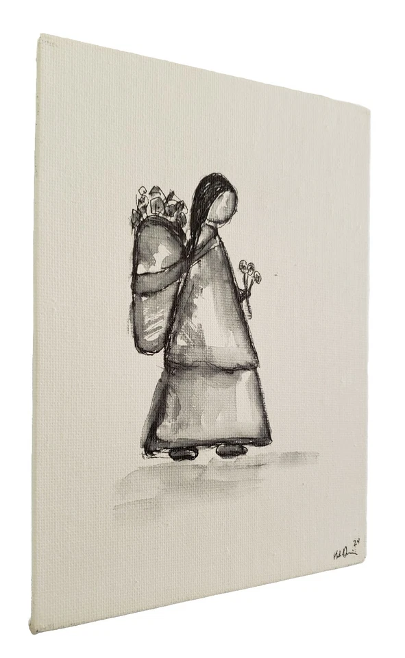 Dibujo a tinta original mini mínimo blanco y negro estilo mexicano de K.A.Davis Foto 2 de 4