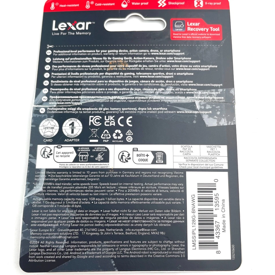 Lexar Professional 128GB SILVER PLUS microSDXC UHS-I Memory Card -100% ORIGINAL - Image 2 of 4