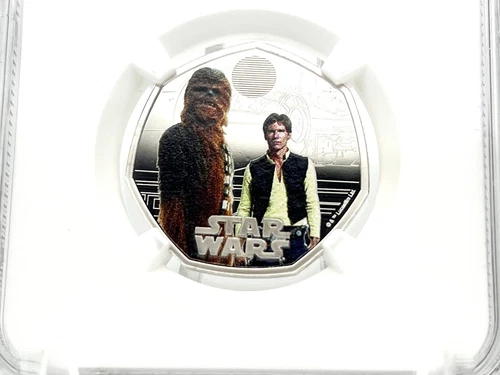 Great Britain 2024 50 STAR WARS Pence Han Solo Chewbacca Silver Coin NGC PF70