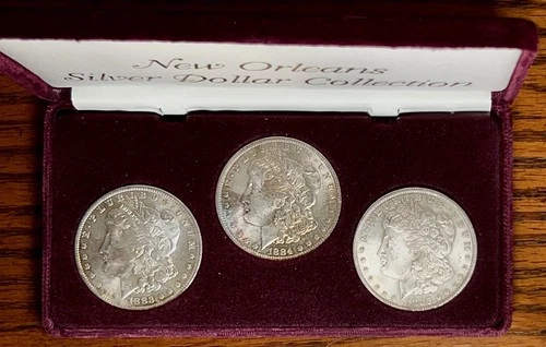 Morgan Silver Dollar Set New Orleans 1883 1884 1885 Uncirculated Nice Toning