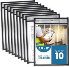 10 Pack Job Ticket Holders 8.5X11 - Work Order Plastic Sleeves for Documents - 8