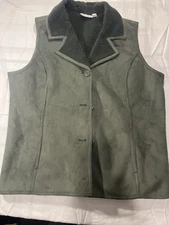 Denim And Co Green Suede Fleece Lined Vest Size Large