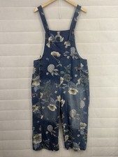 Denim Floral Wide Leg Cropped Overalls No Brand Adjustable Size L