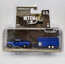 Greenlight 2016 Ford F-150 and Livestock Trailer Blue 1:64 Hitch & Tow 32140-C