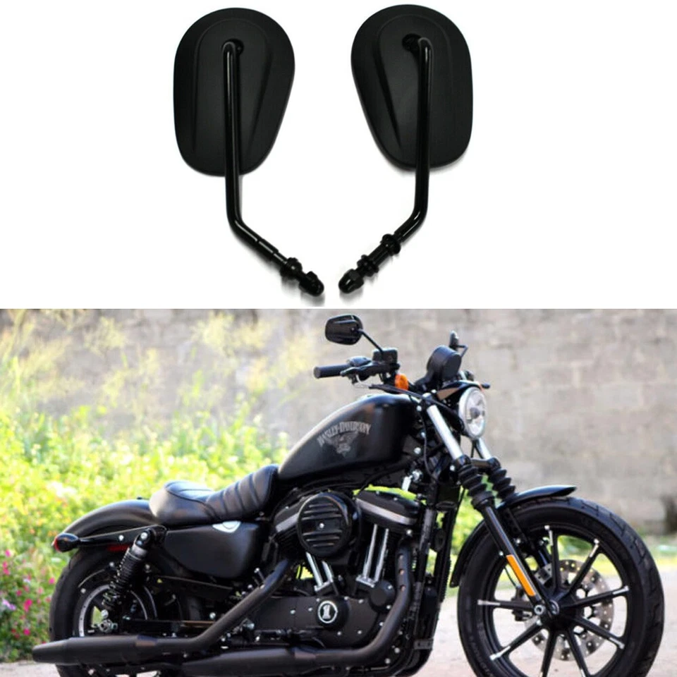 Espejos retrovisores para motocicleta de vástago largo negros para Harley Davidson Heritage Softail FLSTI Foto 2 de 4