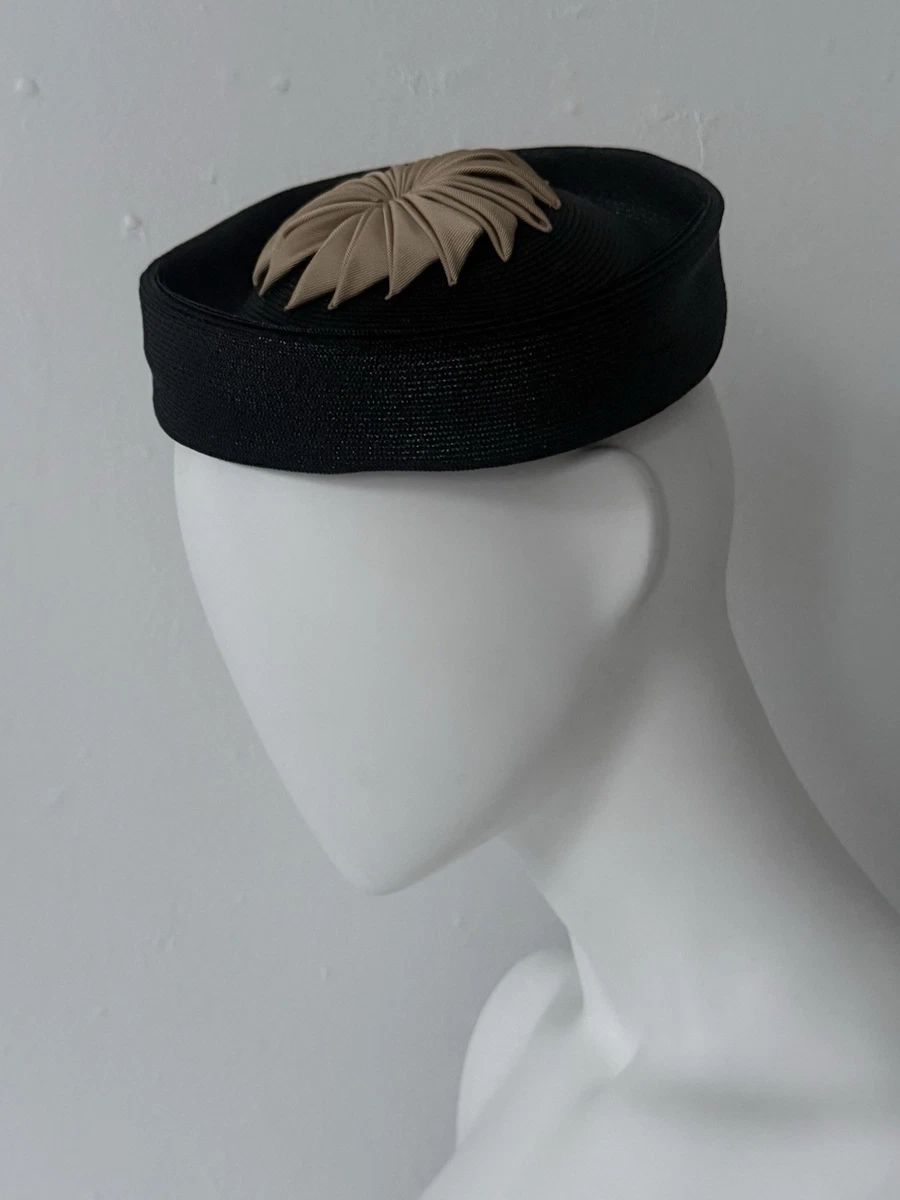 60\'s Women\'s Woven Straw Style Ribbon Pillbox Hat with Velvet Black Bow/Trim Pillbox Black Straw Vintage Hats for Women for sale | eBay main image 4