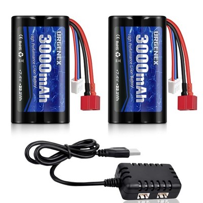 URGENEX Li-ion Battery 7.4V 3000mAh High Capacity with Dean-Style T Plug 2S...