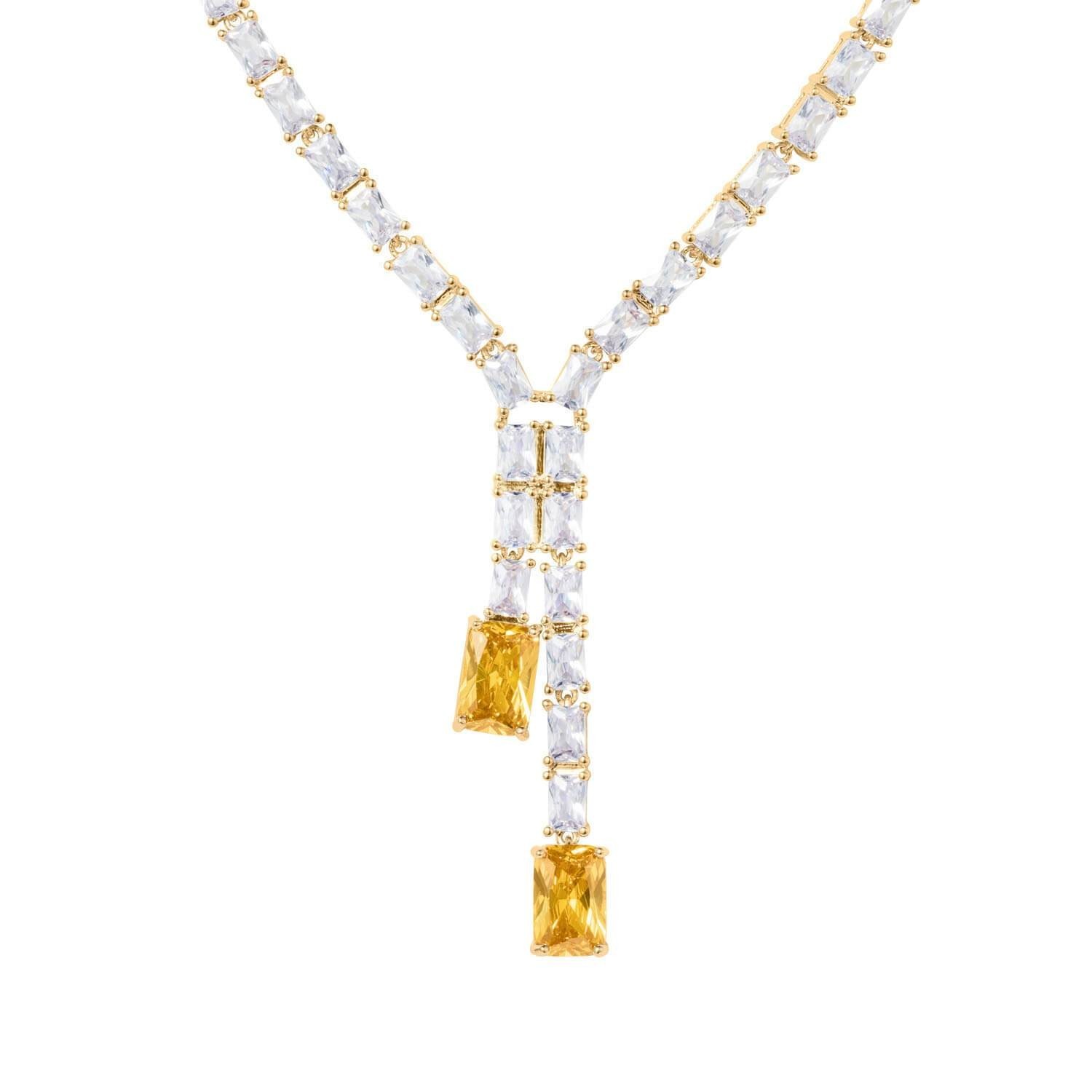 10 Carat Emerald Cut Simulated Citrine Tennis Necklace in 14k Gold Plated