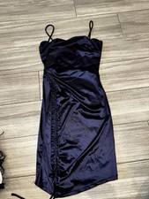 Windsor Navy Blue Satin Ruched Bodycon Mini Dress S Adjustable Straps
