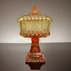 Vintage Jeanette Glass Amberina "Wedding Box" pedestal covered candy dish USA